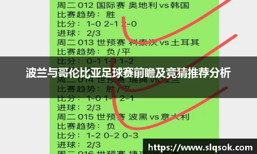 波兰与哥伦比亚足球赛前瞻及竞猜推荐分析